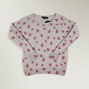NWT Skull Cashmere Women's Sweater Skulls Leaves Crew Neck Lightweight Sz Small